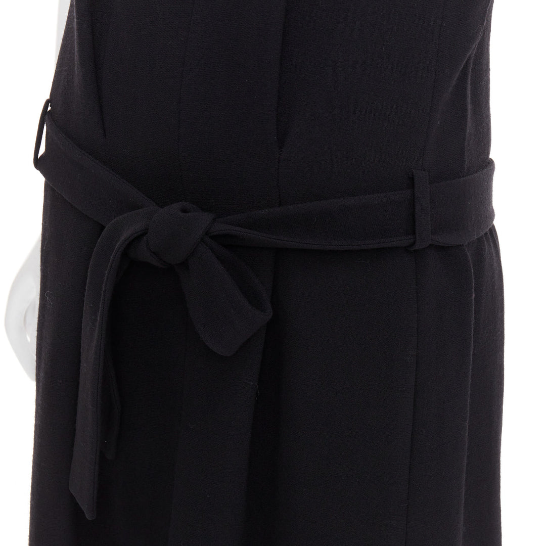BALENCIAGA 2005 black wool blend drop waist panelled belted dress FR40 S