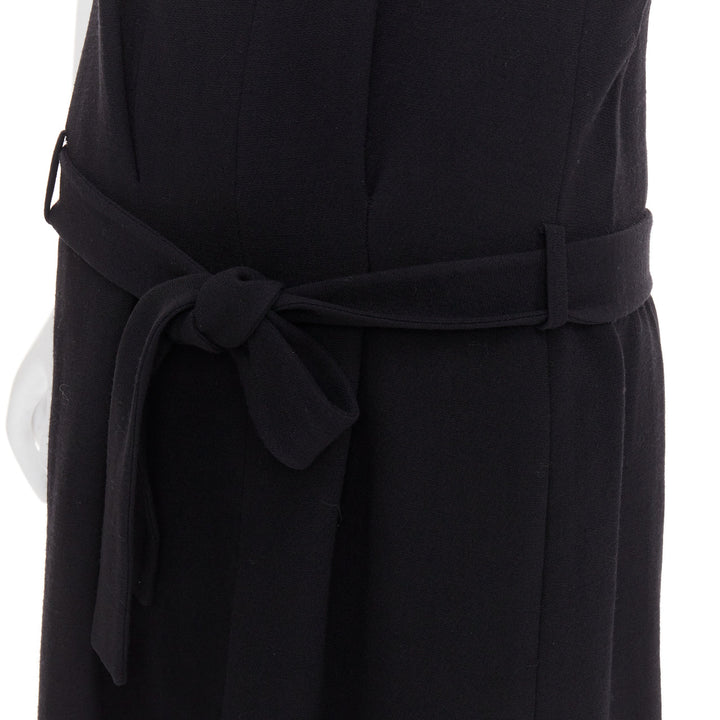 BALENCIAGA 2005 black wool blend drop waist panelled belted dress FR40 S