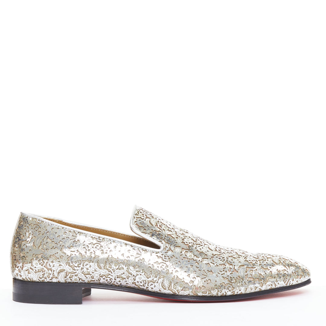 CHRISTIAN LOUBOUTIN Dandelion silver mirrored laser cut leather loafers EU40.5