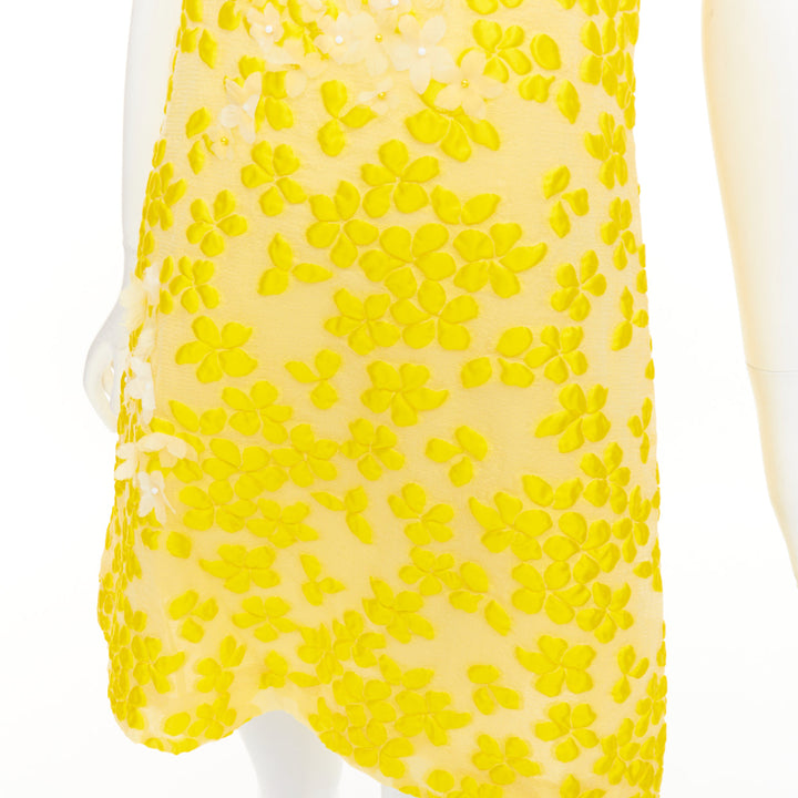 GIAMBATTISTA VALLI silk floral cloque white bead petal mini bow dress IT42 M