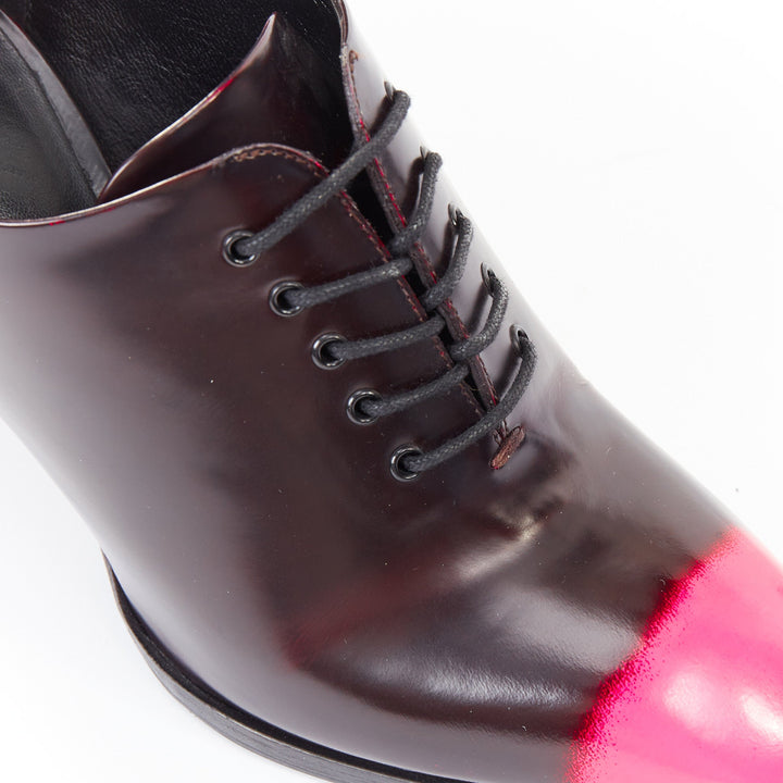 CHRISTIAN DIOR 2014 Runway Garconne burgundy neon pink cap toe pumps EU37.5