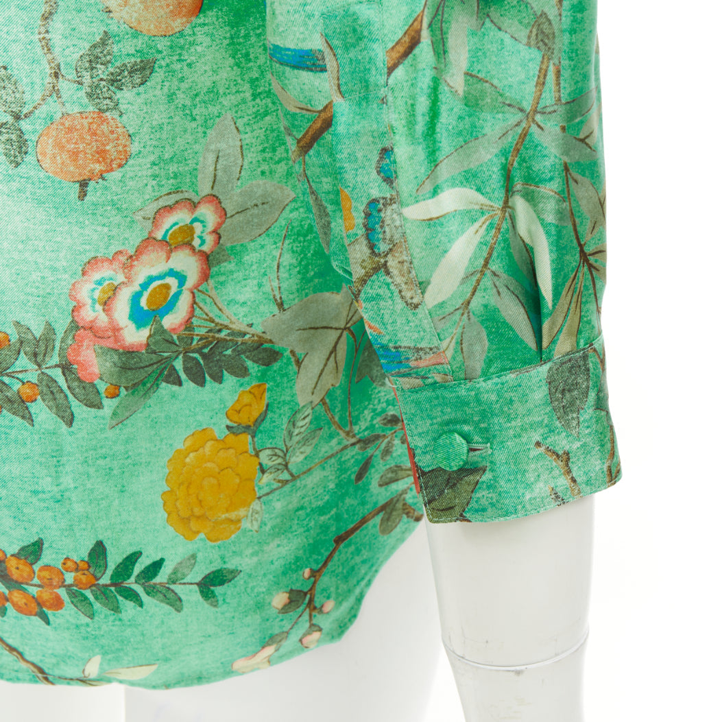 GUCCI 2016 Tian print chinoiserie bird floral silk pussy bow blouse top IT38 XS
