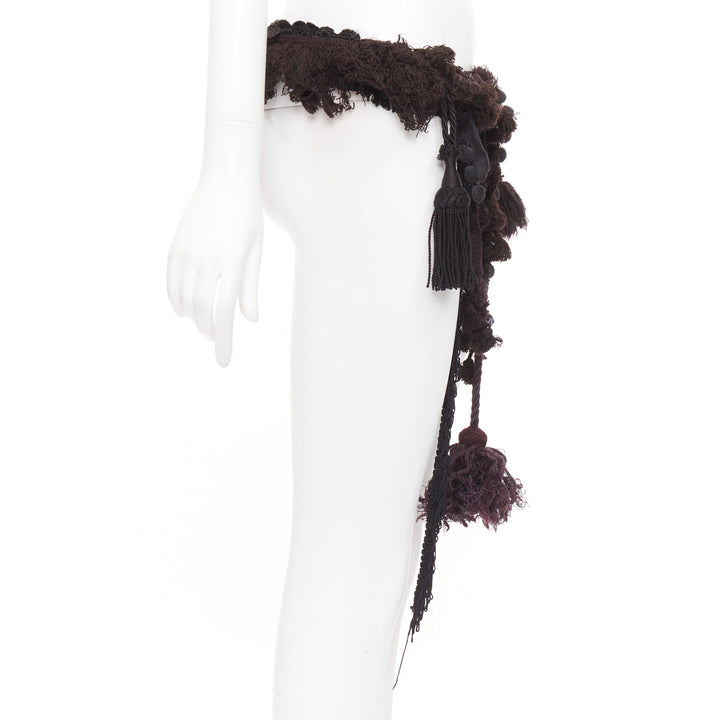 rare MARTIN MARGIELA ARTISANAL black fabric fringed tassel pom pom belt