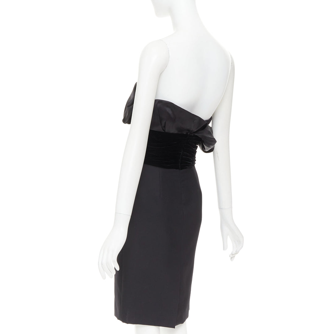 ALEXANDRE VAUTHIER black crystal pave brooch velvet belt satin strapless dress