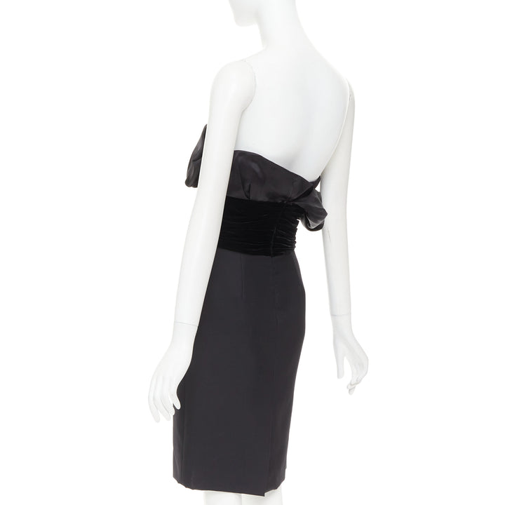 ALEXANDRE VAUTHIER black crystal pave brooch velvet belt satin strapless dress