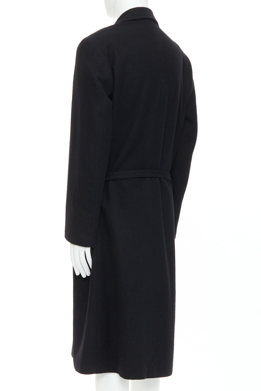 YOHJI YAMAMOTO HOMME black wool felt belted pockets lined robe coat JP2 M
