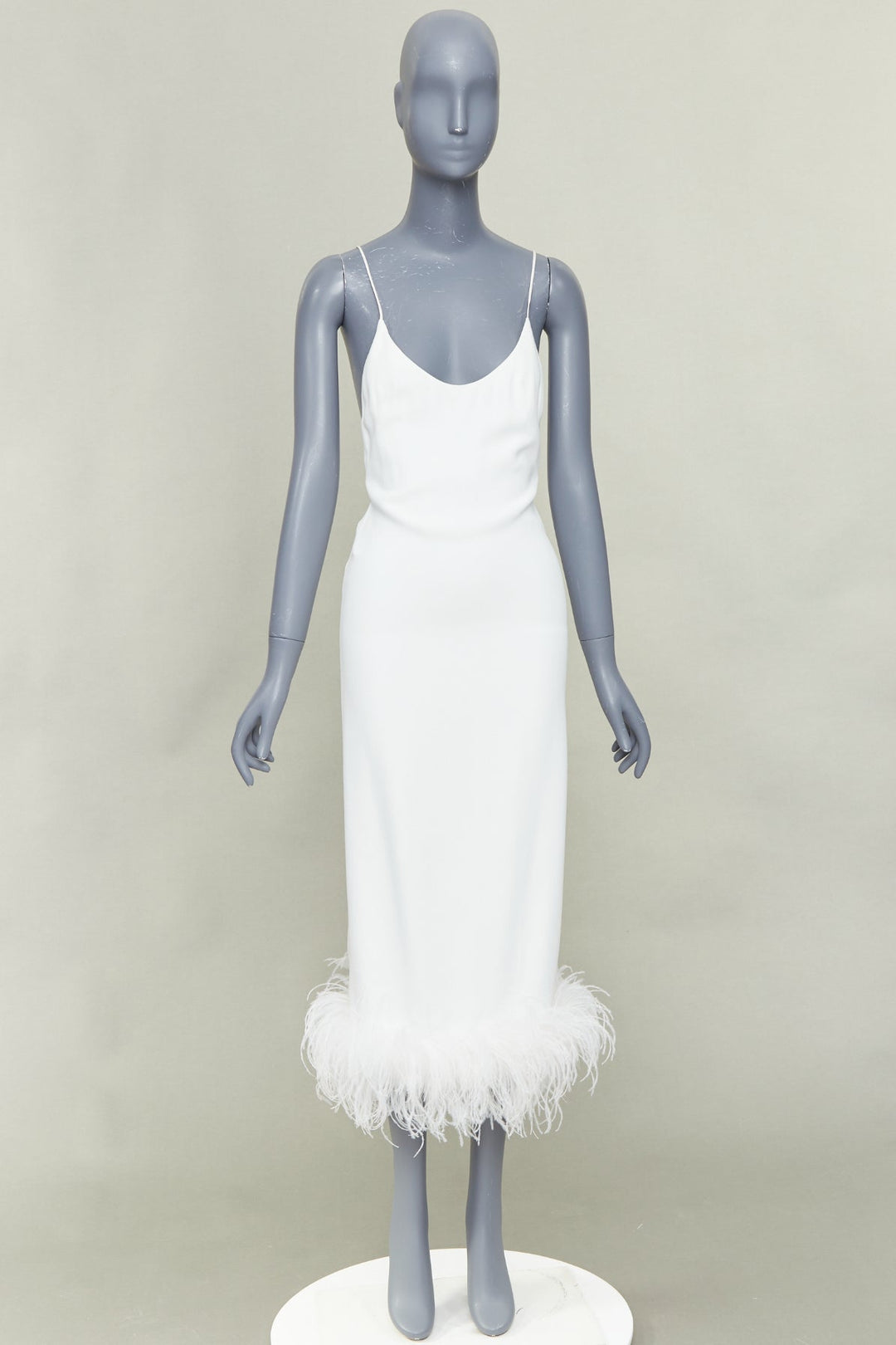 MIU MIU 2022 Bridal white viscose stretch cady feather hem slip dress IT38 XS