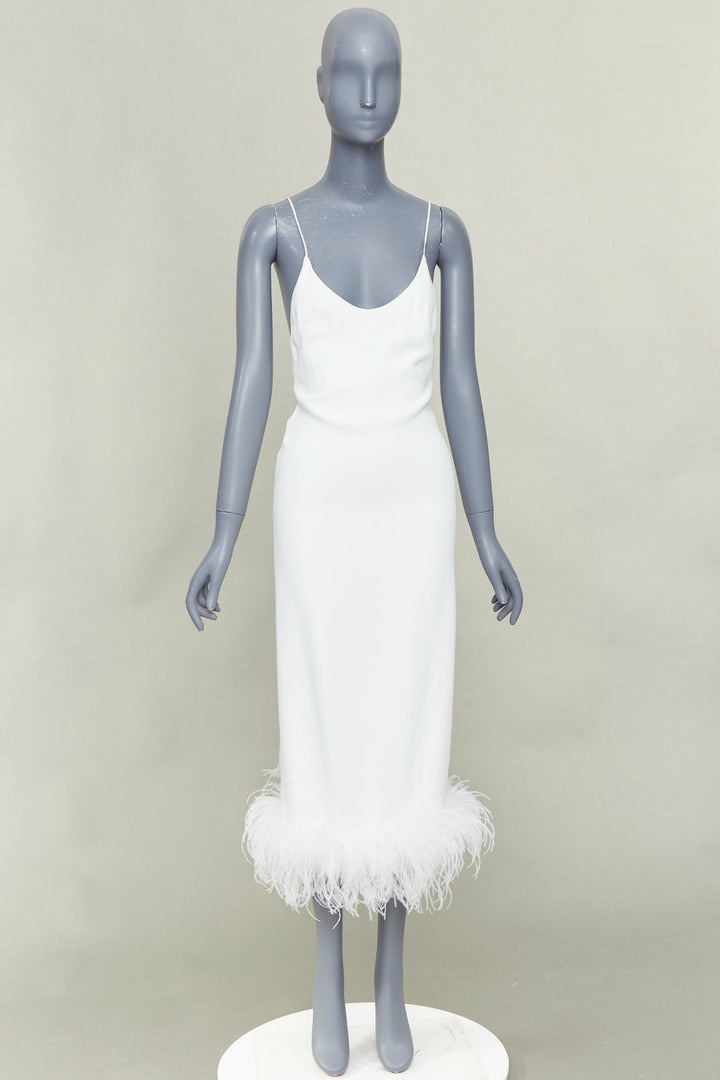 MIU MIU 2022 Bridal white viscose stretch cady feather hem slip dress IT38 XS