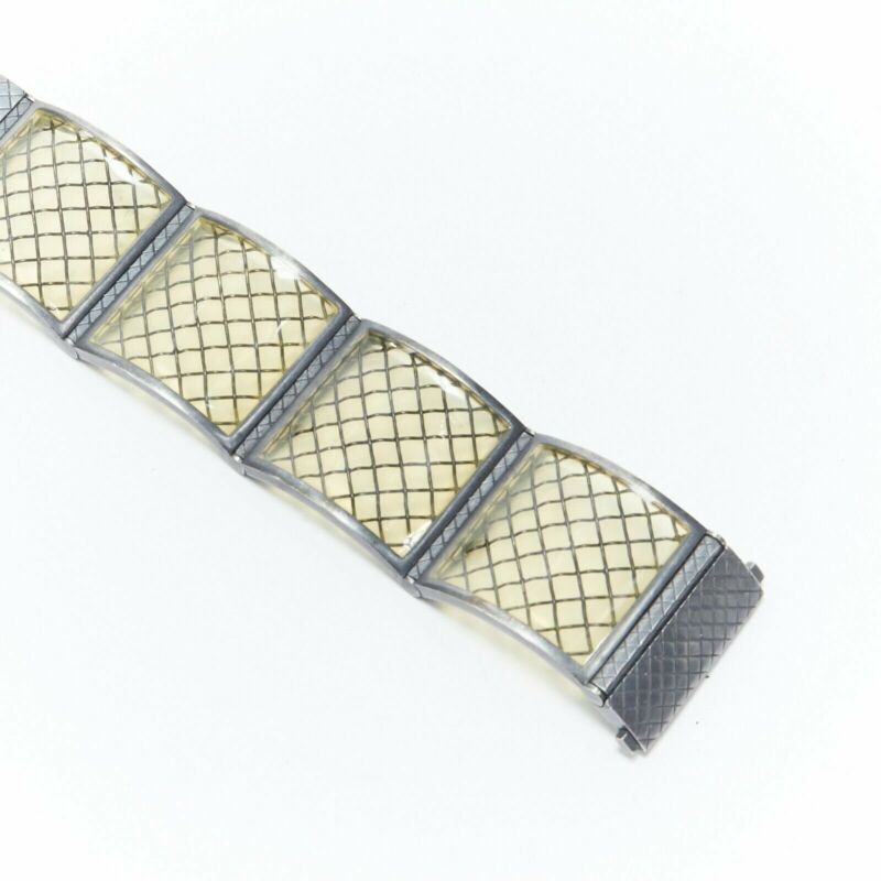 BOTTEGA VENETA sterling silver pale yellow intrecciato plexi cuff bracelet