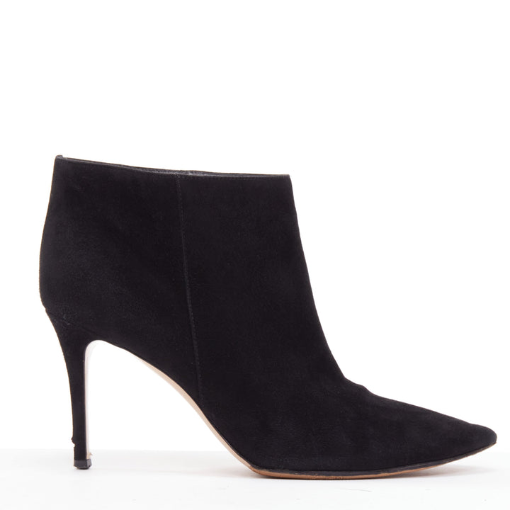 GIANVITO ROSSI Stilo black suede leather pointy toes ankle booties EU37.5