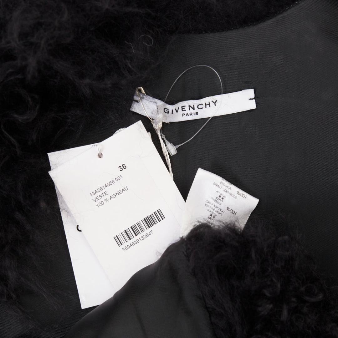 GIVENCHY black Mongolia shearling fur leather ribbon high low vest coat IT36 XXS