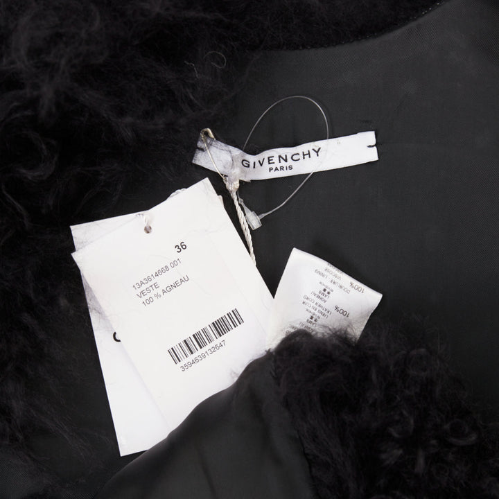 GIVENCHY black Mongolia shearling fur leather ribbon high low vest coat IT36 XXS