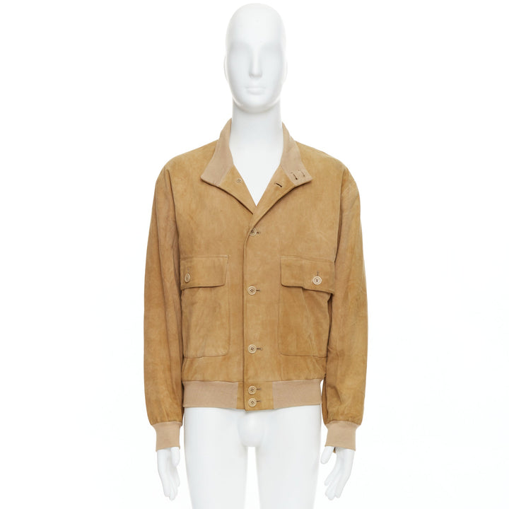 ERMENEGILDO ZEGNA brown suede leather flight bomber jacket S