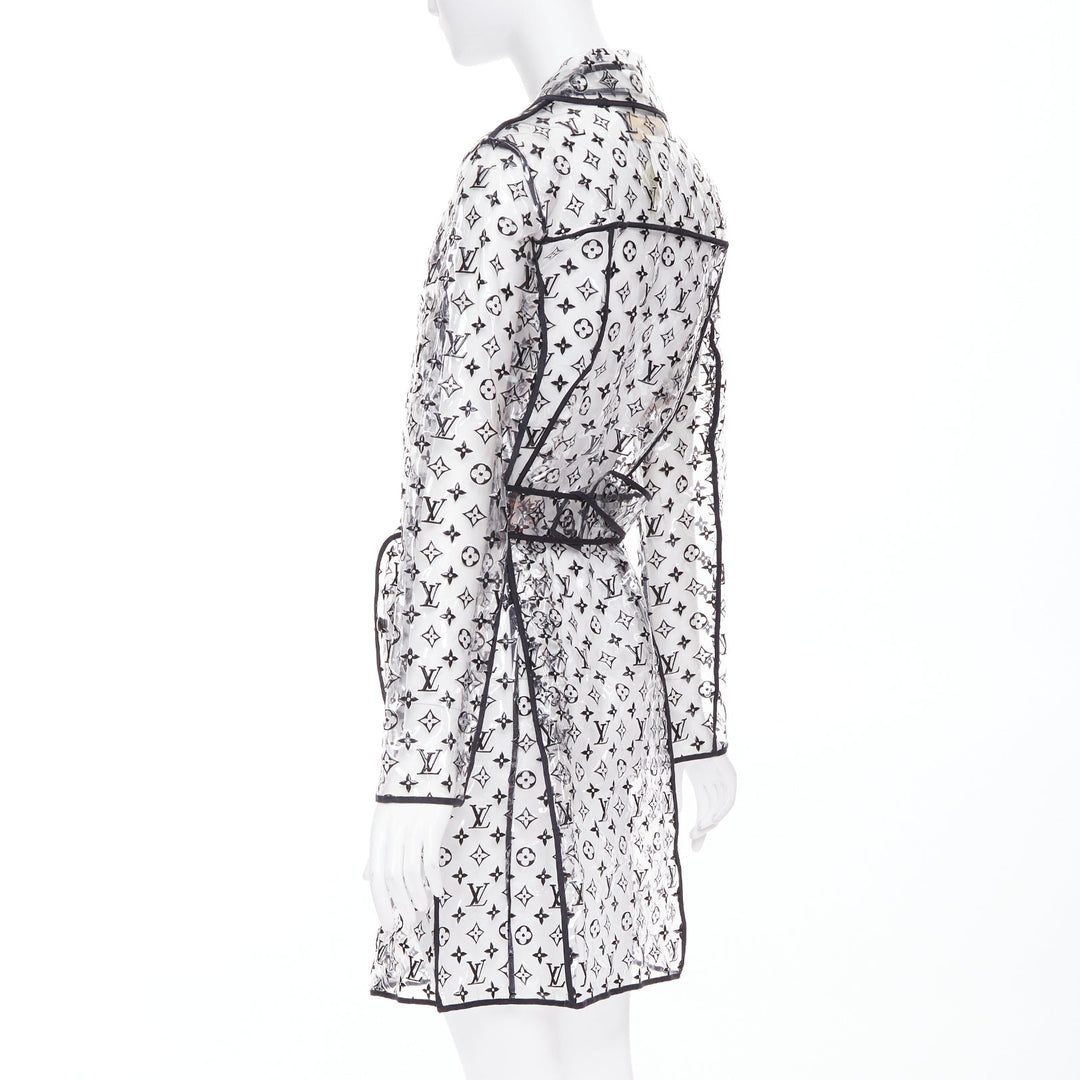rare LOUIS VUITTON 2018 clear PVC black monogram belted trench coat FR36 S