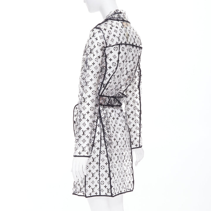 rare LOUIS VUITTON 2018 clear PVC black monogram belted trench coat FR36 S