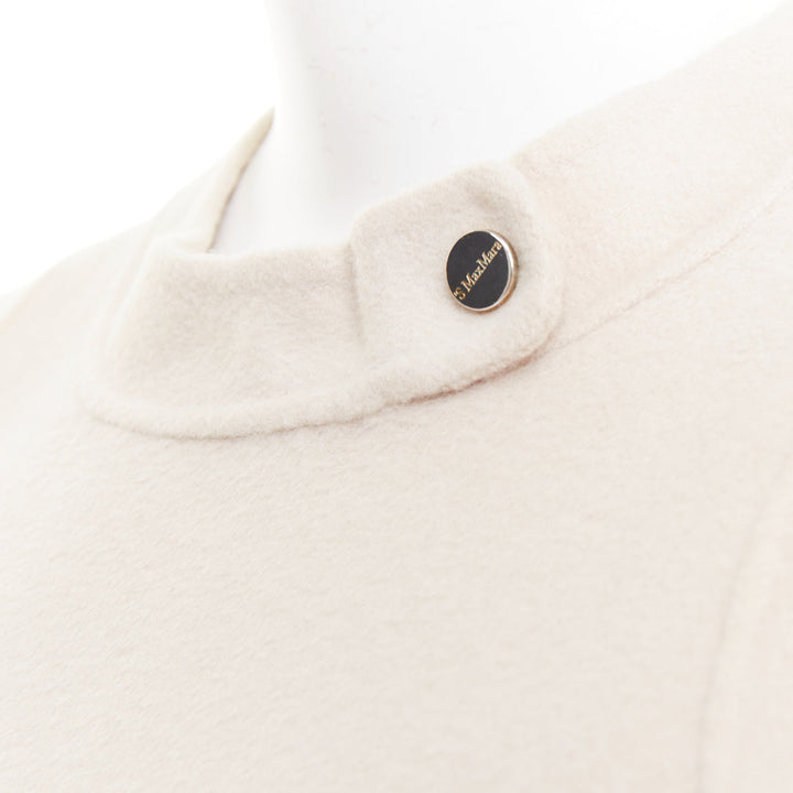 MAX MARA S' light grey virgin wool angora snap button collar dress IT34 XXS