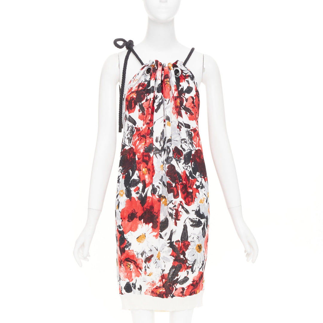 BALENCIAGA 2007 floral print rope drawstring halter shift cocktail dress FR36 S