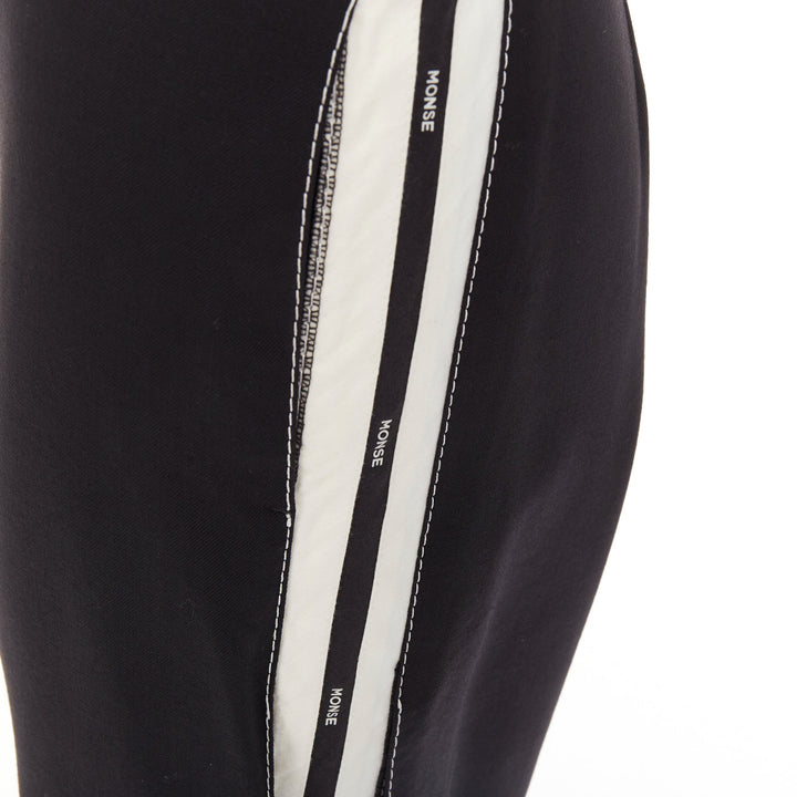 MONSE black virgin wool cream cotton twill logo trim wide leg pants US2 S