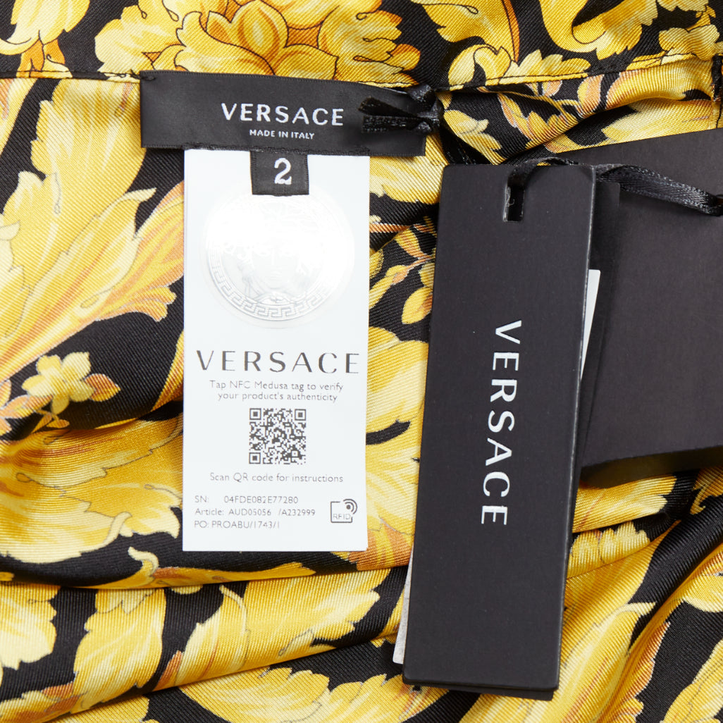 VERSACE 100% silk Signature Barocco Baroque black gold print pajama shirt Sz2 M