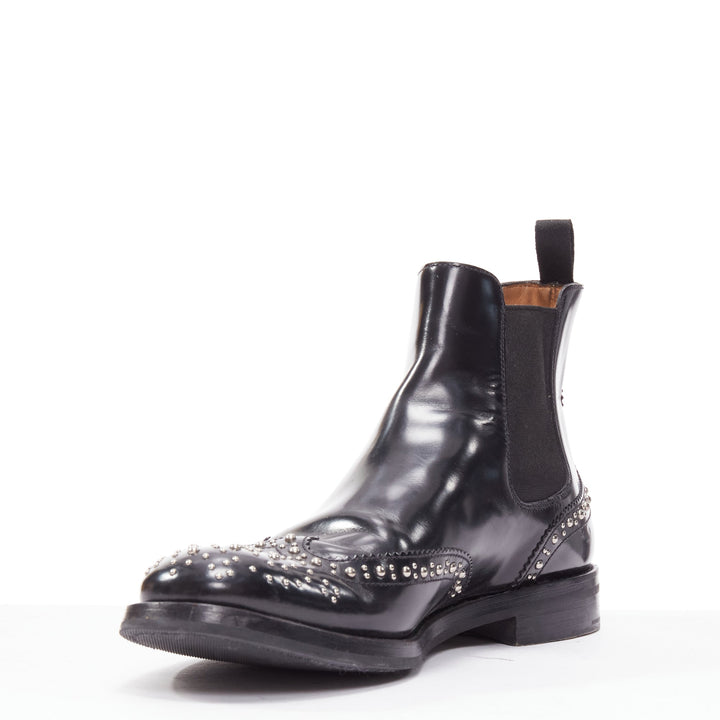 CHURCH'S Ketsby Met black leather silver dome studded ankle flat boots EU38