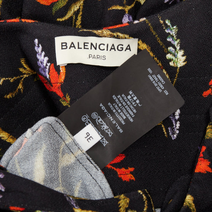 BALENCIAGA 2016 Runway black red floral Voluminous pleat maxi tent dress FR36 S