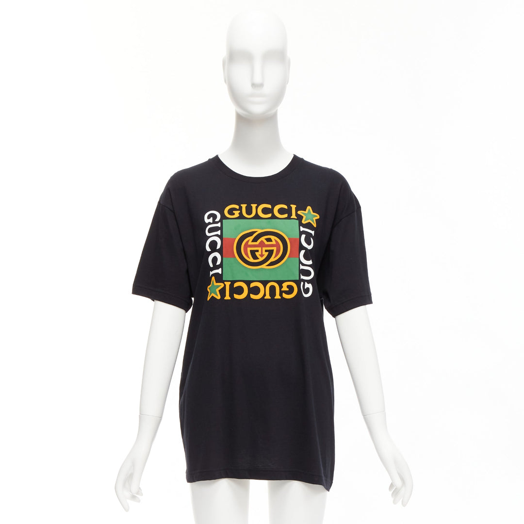 GUCCI black Vintage GG box logo cotton long relaxed tshirt XXS