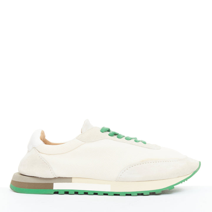 THE ROW 2022 Owen ivory beige green mesh suede panelled running sneakers EU37.5