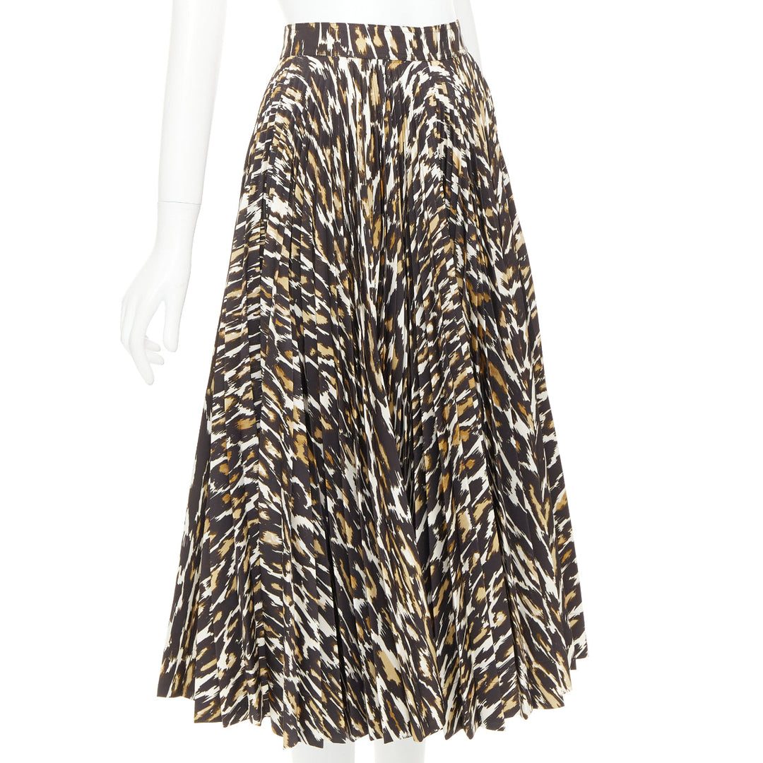 CALVIN KLEIN 205W39NYC Raf Simons brown leopard print pleated skirt US0 XS