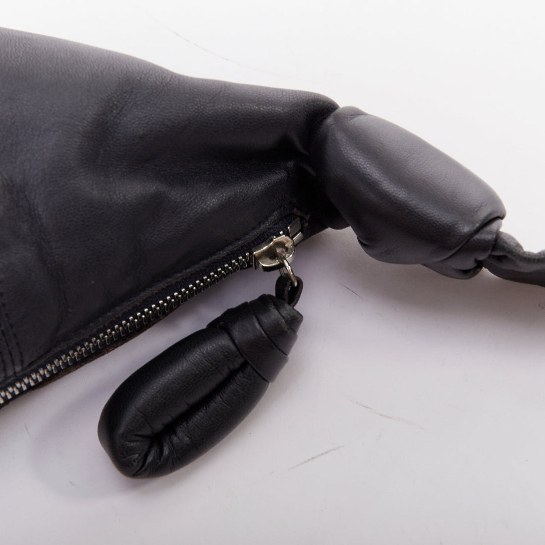 LEMAIRE Small Croissant black lambskin leather panelled half moon crossbody bag