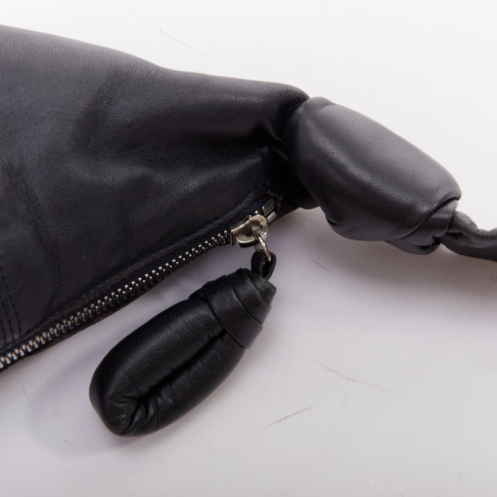 LEMAIRE Small Croissant black lambskin leather panelled half moon crossbody bag