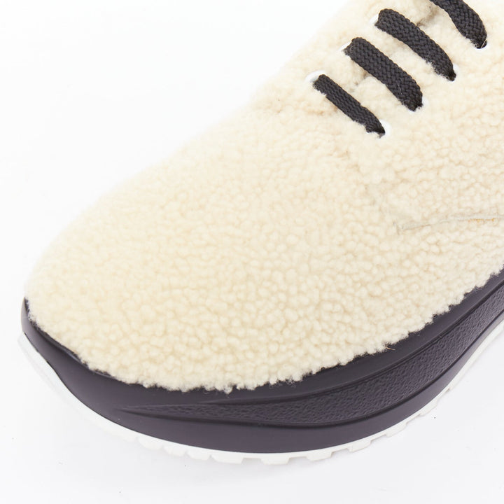 CELINE Delivery beige shearling black midsoles chunky sneakers EU40