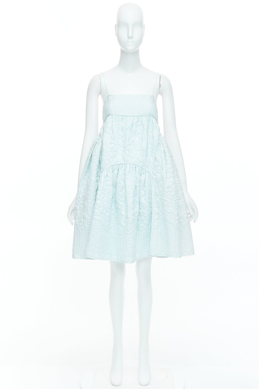 CECILIE BAHNSEN pastel mint blue overstitch applique babydoll dress UK6 XS