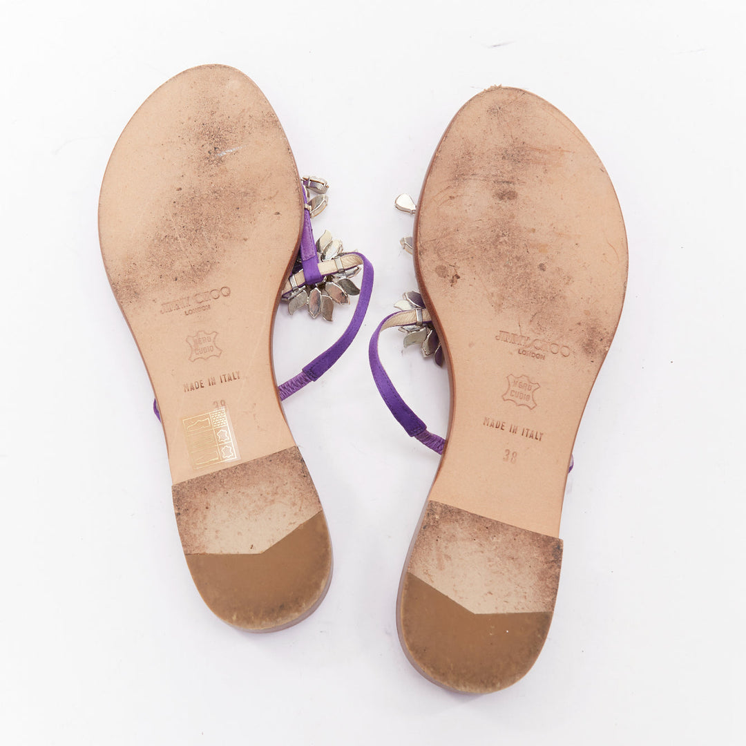 JIMMY CHOO Cache purple satin clear flower crystal evening slipper mules EU38