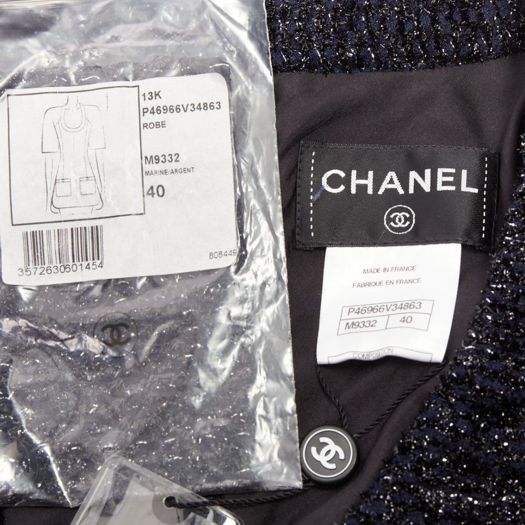 CHANEL 2013 shimmery lurex metallic knit scoop neck pocket shift dress FR40 M