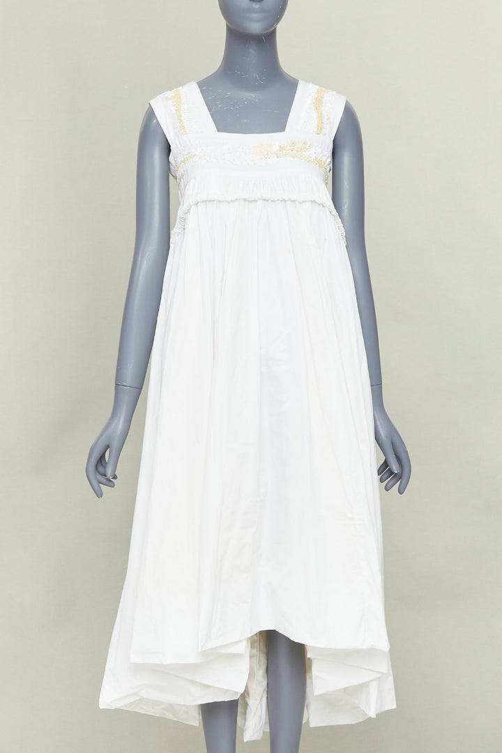 DRIES VAN NOTEN white mixed fabric yellow sequin mou mou midi dress FR36 S