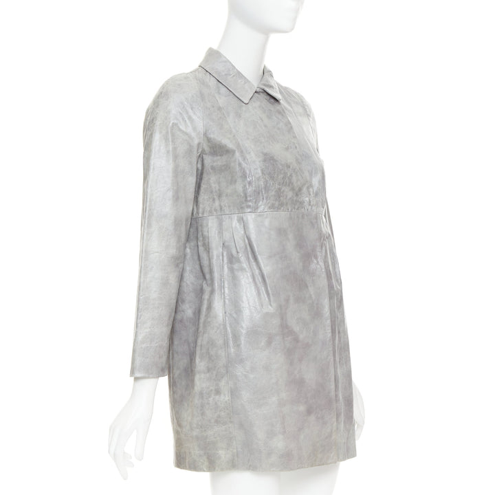 MIU MIU 2007 grey crackled lambskin leather A-line long coat IT38 XS