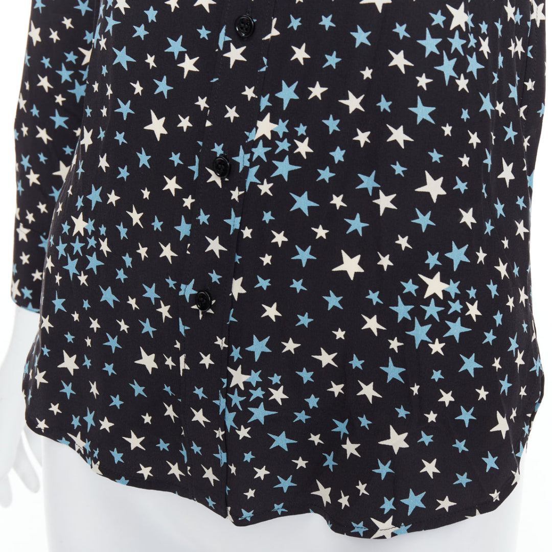 SAINT LAURENT 2016 100% silk blue black white star print shirt FR34 XS