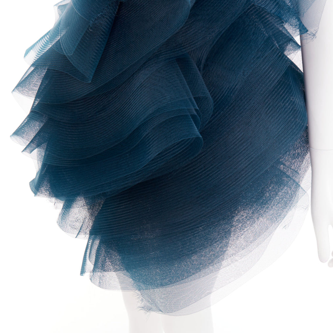rare ALEXANDRE VAUTHIER COUTURE SS2014 Runway teal blue tulle ruffle mini