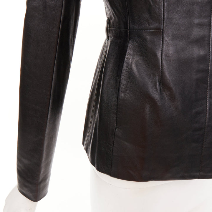 GUCCI Tom Ford Vintage black lambskin leather ruched shoulders jacket IT40 S
