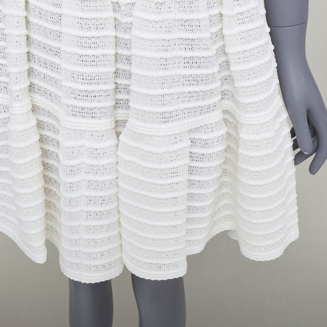 ALAIA ivory viscose blend tiered horizontal knit fit flared skirt FR36 S