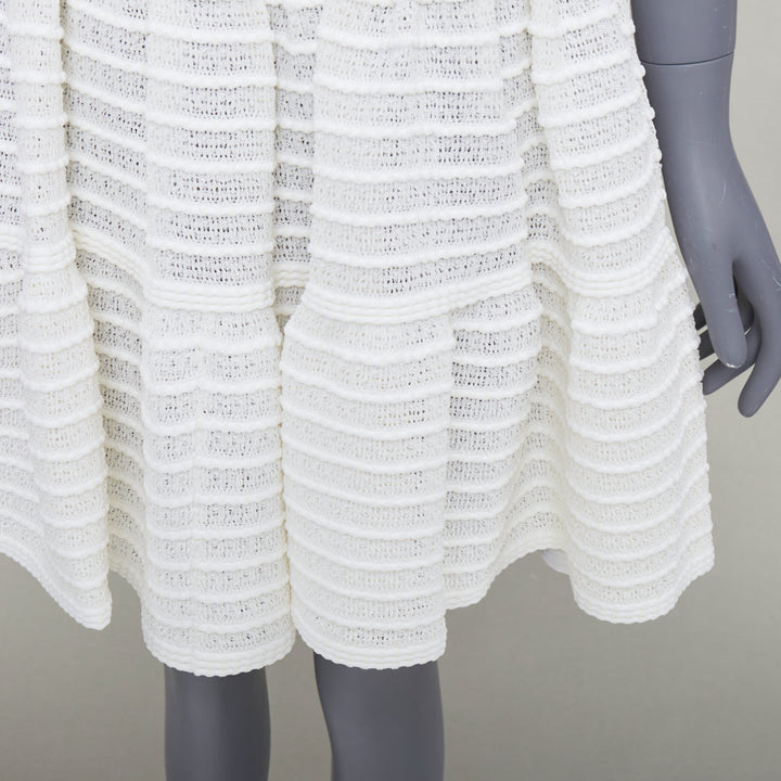 ALAIA ivory viscose blend tiered horizontal knit fit flared skirt FR36 S