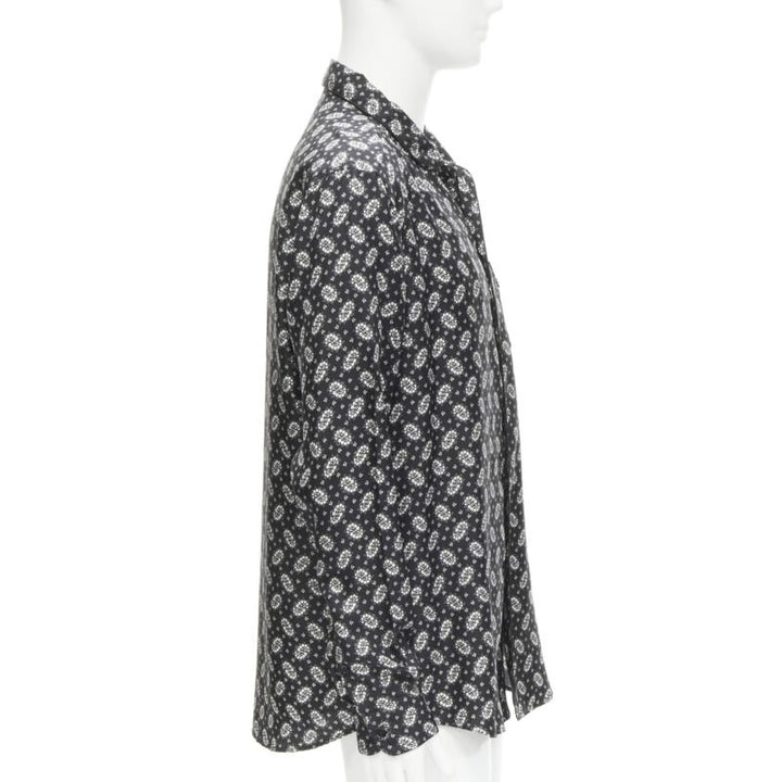 DOLCE GABBANA 100 silk black white floral print pajama shirt IT5 L