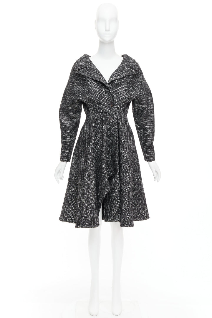 ALEXANDRE BLANC grey virgin wool blend tweed dolman swing coat FR34 XS