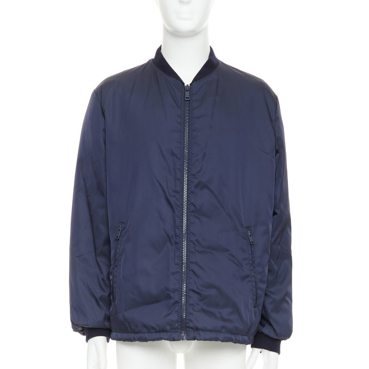 PRADA 2016 navy nylon zip pockets padded down oversized bomber jacket IT52 XL