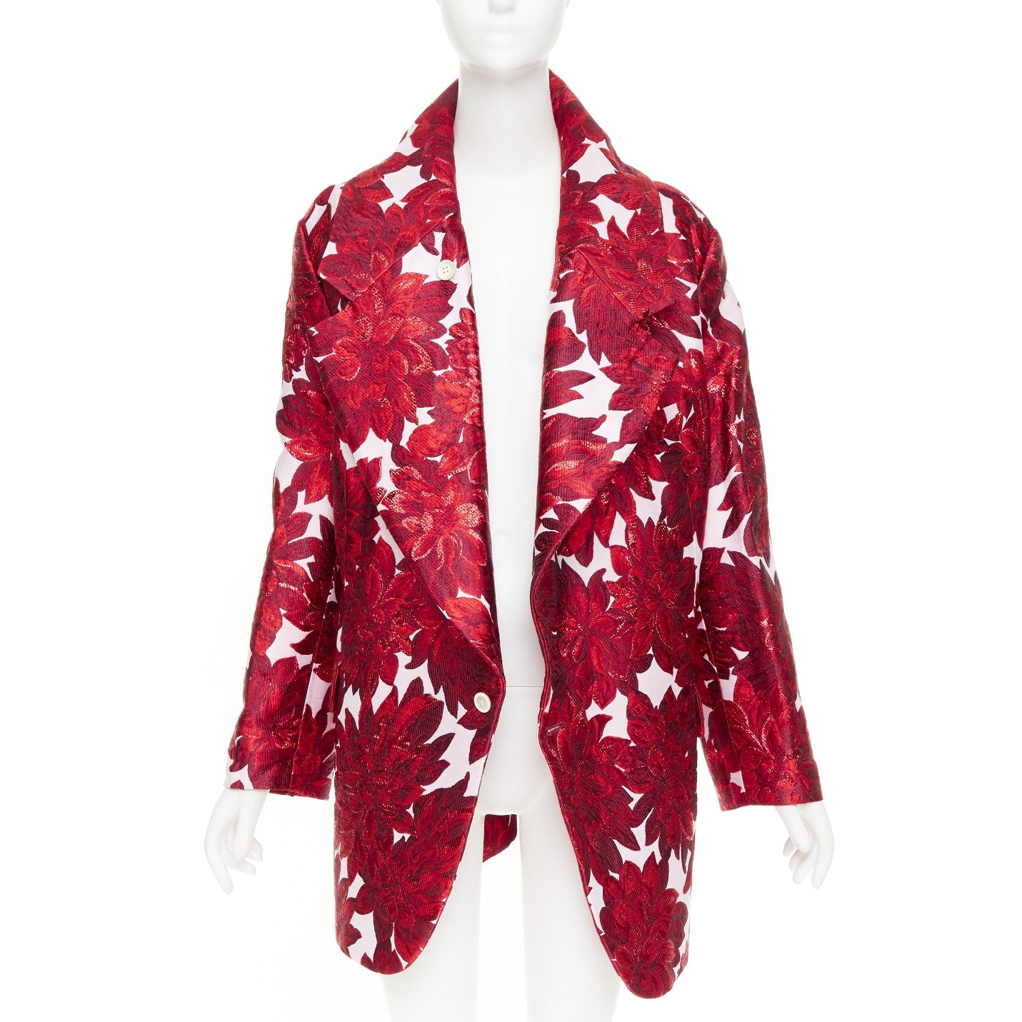 COMME DES GARCONS 2020 inside out red floral brocade trapeze wide