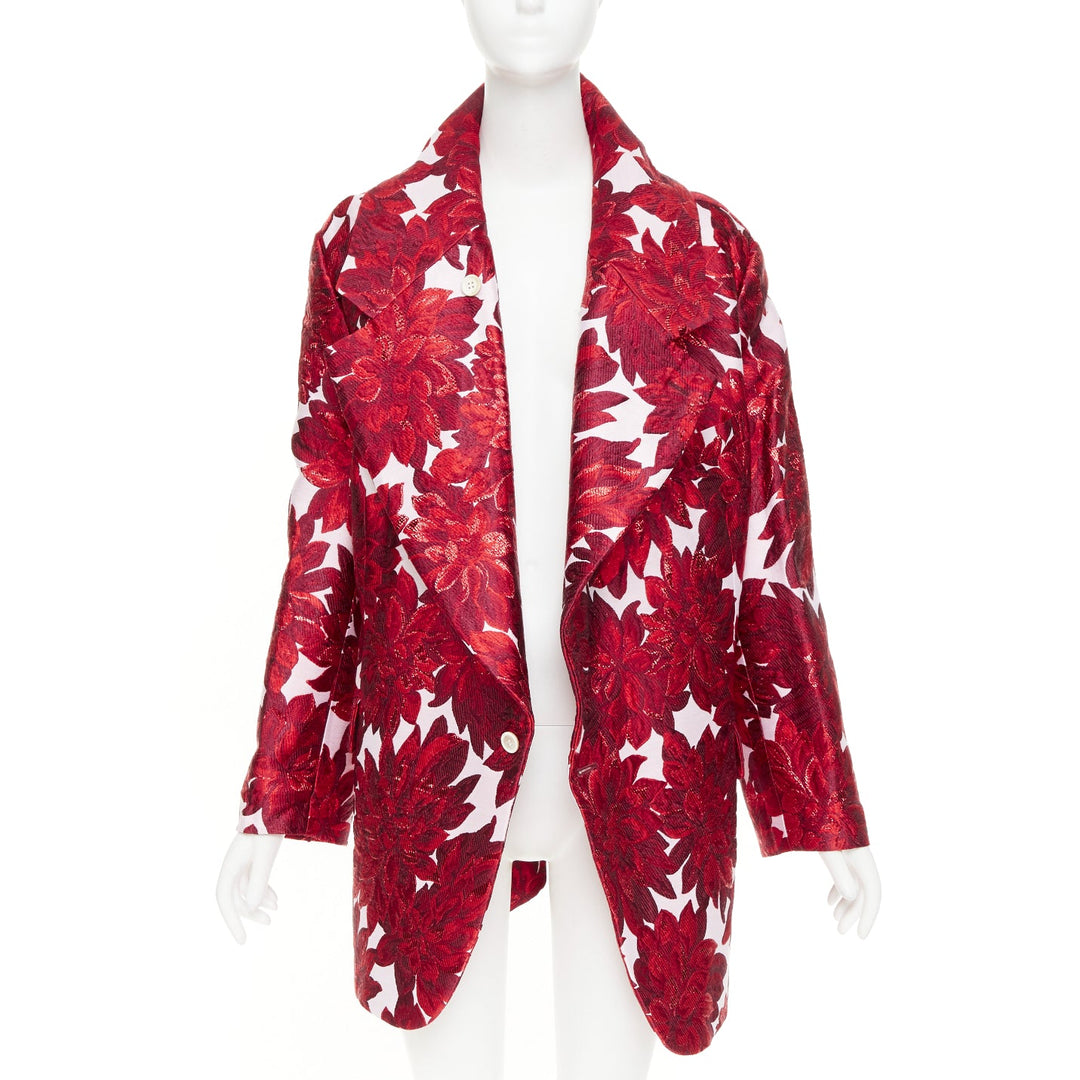 COMME DES GARCONS 2020 inside out red floral brocade trapeze wide lapels coat XS