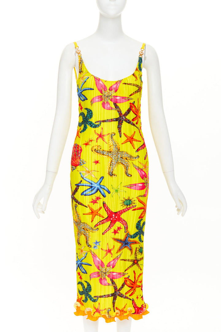 VERSACE 2021 Runway Tresor de la Mer starfish print plisse dress M