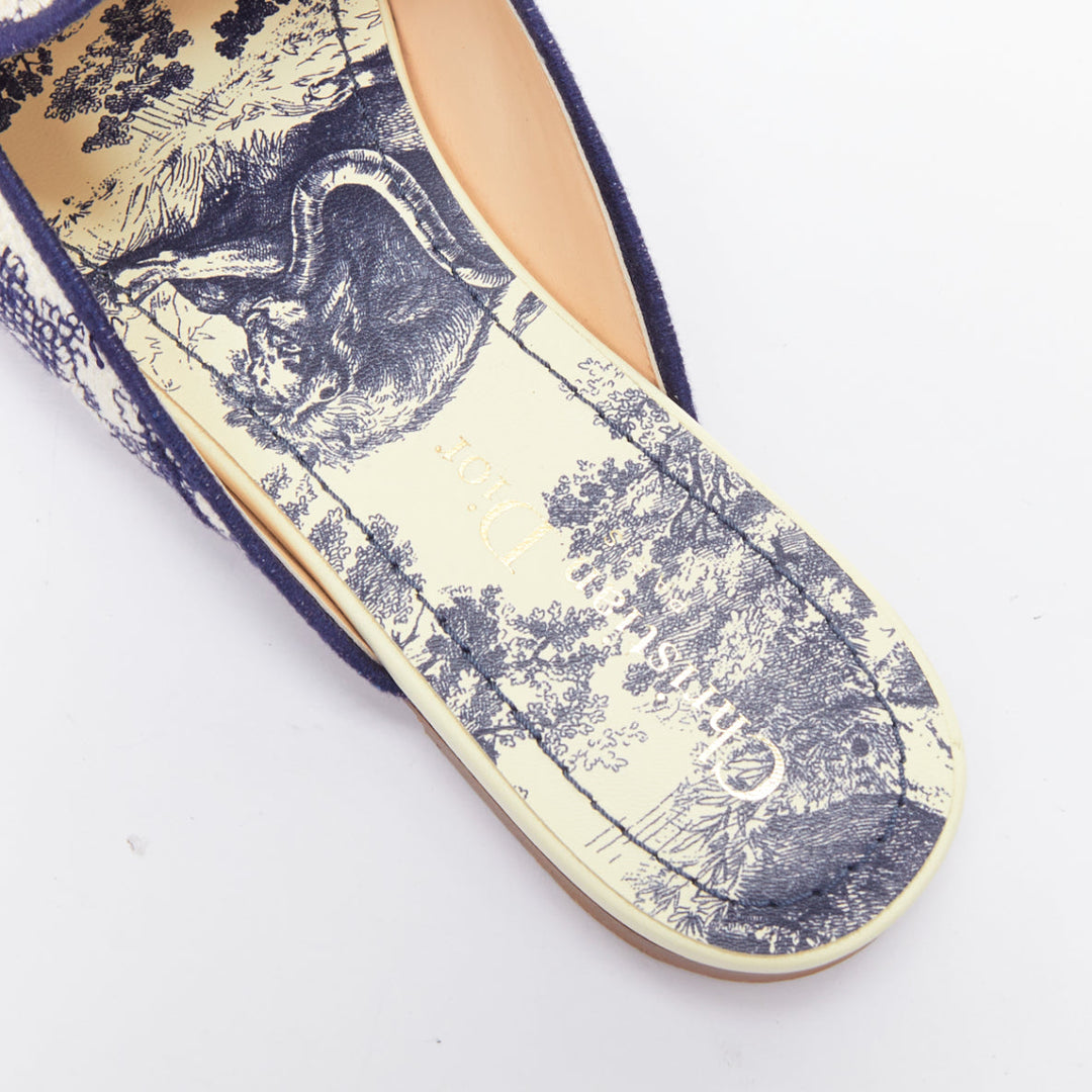 CHRISTIAN DIOR Off navy Toile de Jouy print canvas mule flats EU38