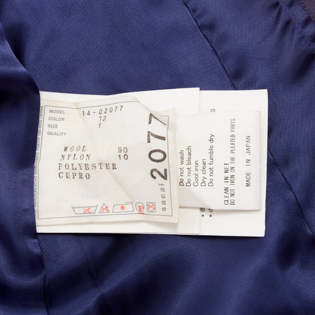 SACAI 2014 Double Skirt Hybrid cobalt wool navy pleated sheer wrap skirt JP1 S