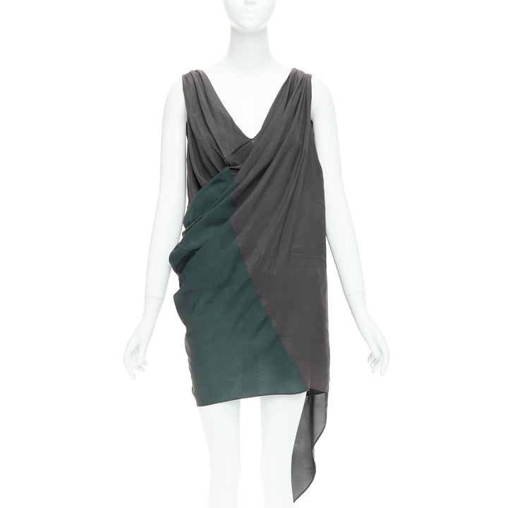 ALEXANDER WANG grey green cupro draped asymmetric toga dress Sz2